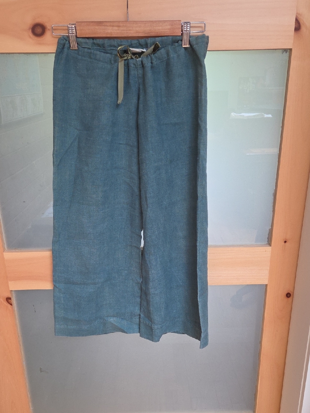 Tinctoria Women's Linen Cropped Wide Leg Pants - Teal - Small